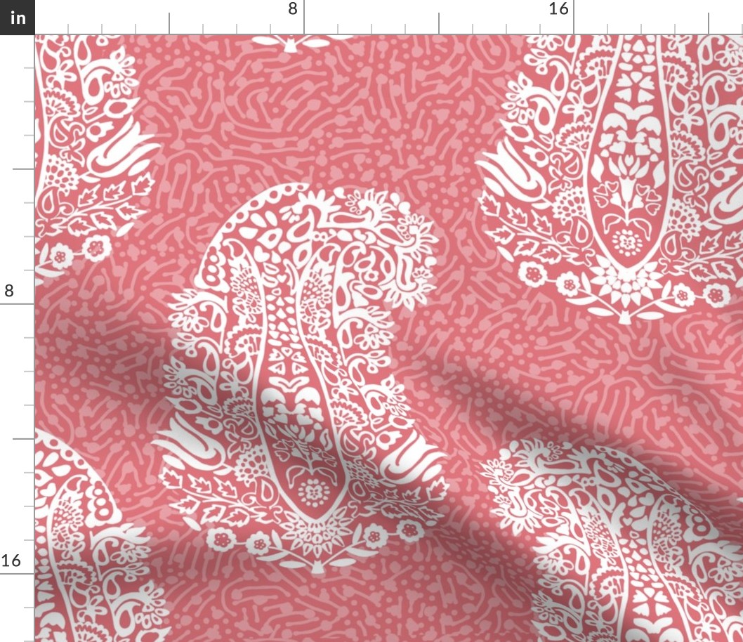White Paisley on a pink - large scale