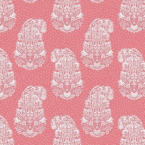 White Paisley on a pink - medium scale