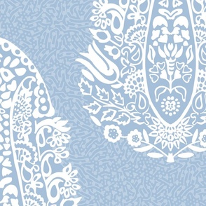 White Paisley on a baby blue - extra large scale