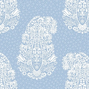 White Paisley on a baby blue - large scale