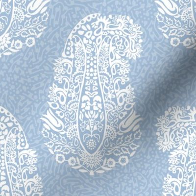 White Paisley on a baby blue - medium scale