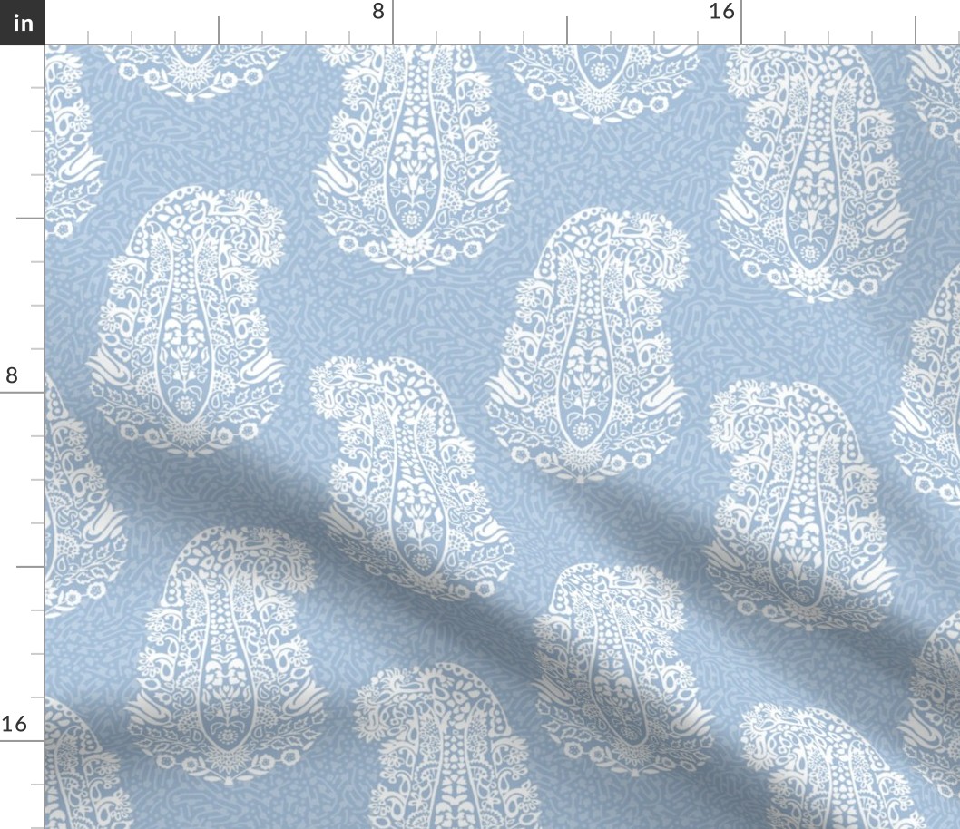 White Paisley on a baby blue - medium scale