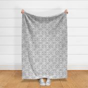 Boho Rubber Blockprint Off-white ornaments on grey with linen structure - medium scale