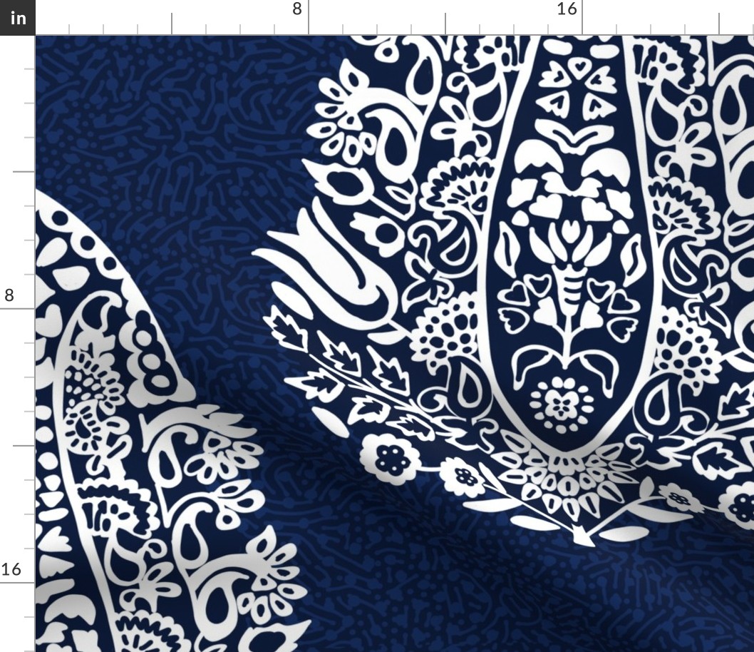White Paisley on a midnight blue - extra large scale