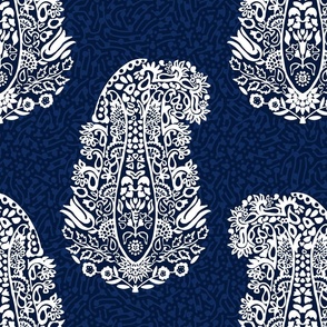 White Paisley on a midnight blue - large scale