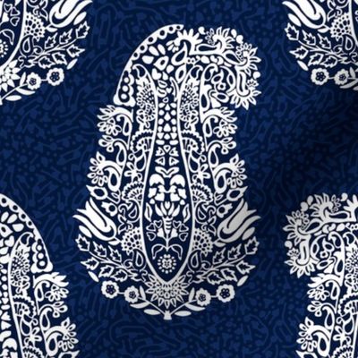 White Paisley on a midnight blue - medium scale