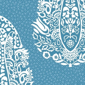 White Paisley on a sky blue - extra large scale