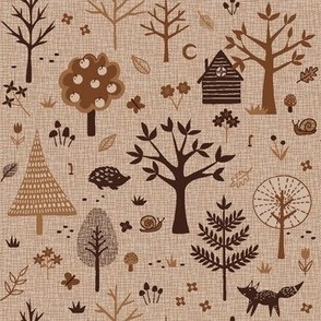 forest animals Cabin in the woods SMALL -   brown 
