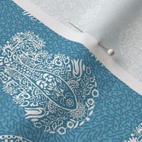White Paisley on a sky blue - small scale