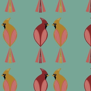 quirky cardinals repeat on teal extra large scale - wallpaper