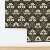 1920 Blossom Floral Wallpaper - Black, Cream, Gold, Green - Large