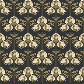 1920 Blossom Floral Wallpaper - Black, Cream, Gold, Green - Small