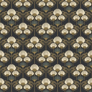 1920 Blossom Floral Wallpaper - Black, Cream, Gold, Green - MIcro 1