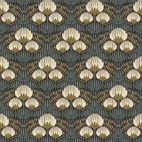 1920s Luxury Deco Floral  - Black, Cream, Gold, Green - Small