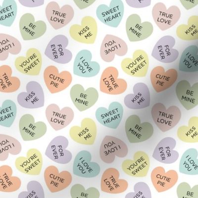 small candy hearts: pastel yellow, spring’s coral, aloe wash, opal blue, pastel pink, pastel purple