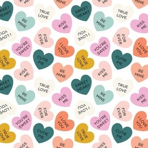 small candy hearts: soft, peach, disco, goldie, coral, fiery, opal, starboard