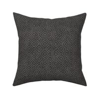 Sashiko Crosses on Anthracite | Hand stitched squares, Japanese sashiko stitching in ivory on dark gray linen texture, black and white boho kantha quilt, charcoal rustic square pattern.