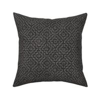 Sashiko Crosses on Anthracite (large scale) | Hand stitched squares, Japanese sashiko stitching in ivory on dark gray linen texture, black and white boho kantha quilt, charcoal rustic square pattern.