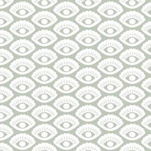 Retro shell shapes eyes - modern boho minimalist design white sage green