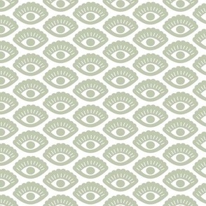 Retro shell shapes eyes - modern boho minimalist design sage green on white