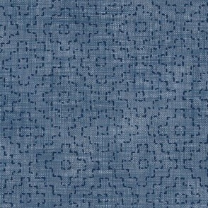 Sashiko Crosses on Denim Blue (large scale) | Hand stitched squares, Japanese sashiko stitching in navy blue on denim linen texture, boho kantha quilt, rustic denim square pattern.