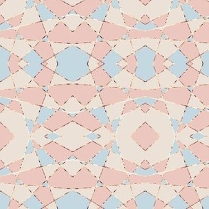 Abstract rose pink, gold triangles, pastel pink and blue