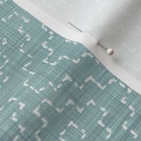 Sashiko Crosses on Blue Jade (xl scale) | Hand stitched squares, Japanese sashiko stitching in ivory on blue gray linen texture, pale aqua, boho kantha quilt, watery blue rustic square pattern.