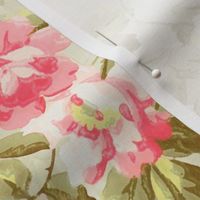 Antiqued Hand Painted June Roses in pink on light green - triple layer