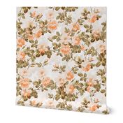 Antiqued Hand Painted June Roses in orange on off white - triple layer