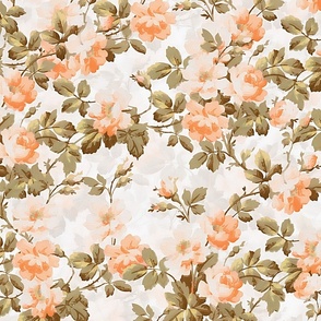 Antiqued Hand Painted June Roses in orange on off white - triple layer