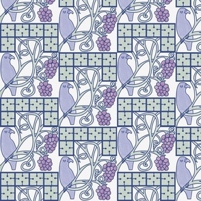 Voysey Birds with Grape Vines in a Watercolor Wash