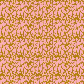 Crazy Small Hearts in Pink on Ochre