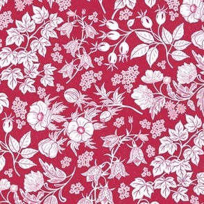 Block print white flowers viva magenta background S scale