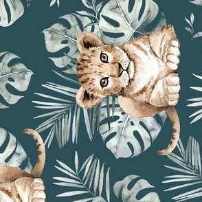 Large Scale / Baby Lion / Teal Background / Rotated