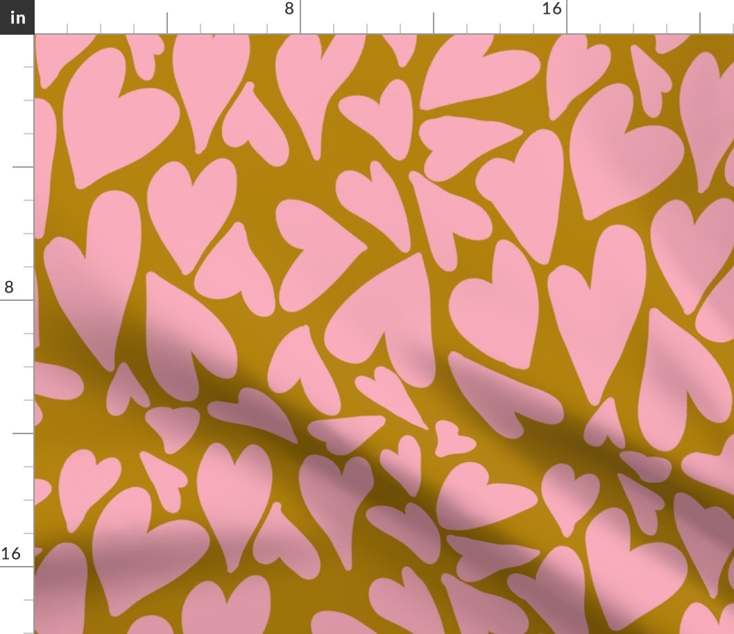 Crazy Jumbo Hearts in Pink on Ochre