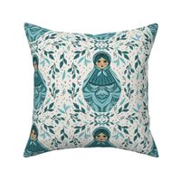 Matryoshka Doll Teal on Ivory