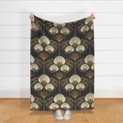 1920 Blossom Floral Wallpaper - Black, Cream, Gold, Terra Cotta - Jumbo