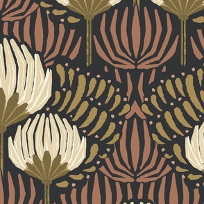 1920s Luxury Deco Floral  - Black, Cream, Gold, Terra Cotta - Jumbo