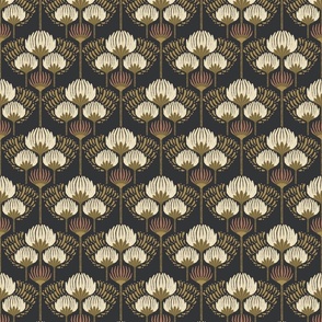 1920 Blossom Floral Wallpaper - Black, Cream, Gold, Terra Cotta - Micro 1