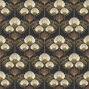 1920 Blossom Floral Wallpaper - Black, Cream, Gold, Terra Cotta - Small