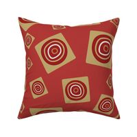 Gold square and circle on red