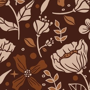Simple Decorative Flowers / Dark Brown Version / Large Scale
