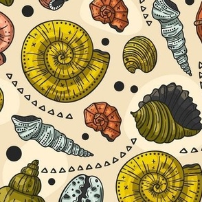 Seashells, Beachside Background / Mid-Century Warm Colors Version / Medium Scale