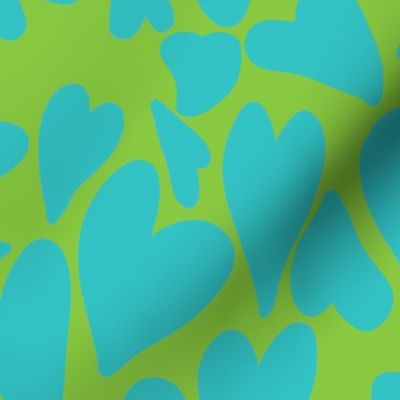 Crazy Jumbo Hearts in Aqua on Lime