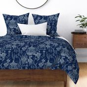 angelfish aquarium toile navy blue