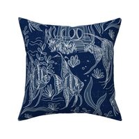 angelfish aquarium toile navy blue