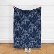 angelfish aquarium toile navy blue