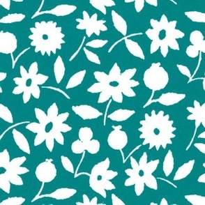 1929 White Flowers by Charles Goy - in Teal