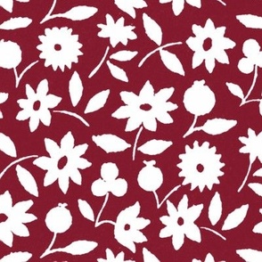 1929 White Flowers by Charles Goy - in Burgundy