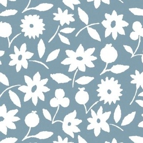 1929 White Flowers by Charles Goy - in French Blue